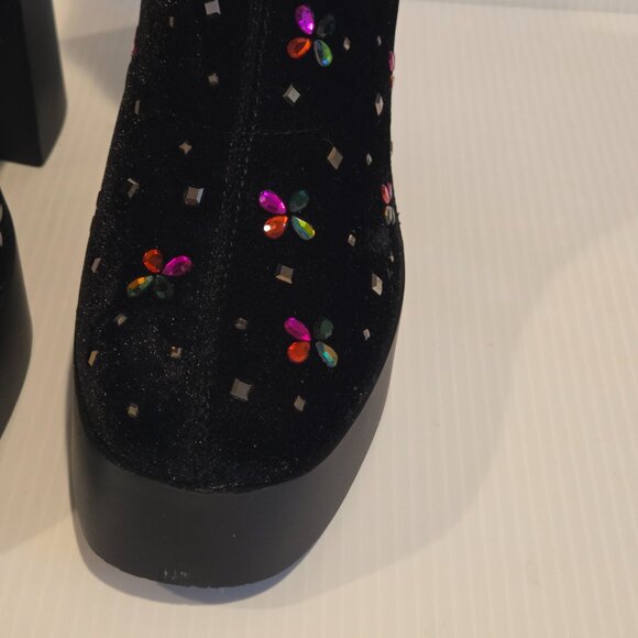 Betsey Johnson Womens Harriet Black Ankle Boots Shoes Size 9 Rhinestone Clusters - Picture 9 of 16